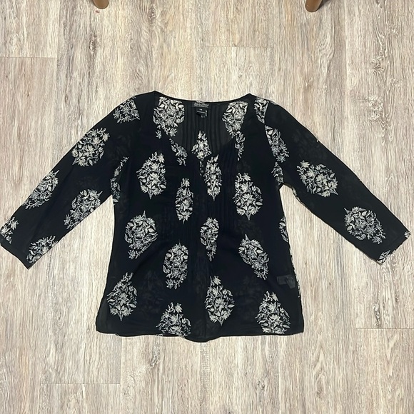 Lucky Brand Sheer Peasant Top​​​​ - Picture 1 of 13
